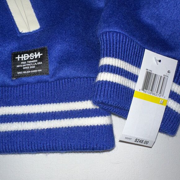 NWT HUDSON Mens Wool Varsity Bomber Jacket M Royal Blue Ivory Faux Leather $248 - Picture 6 of 13